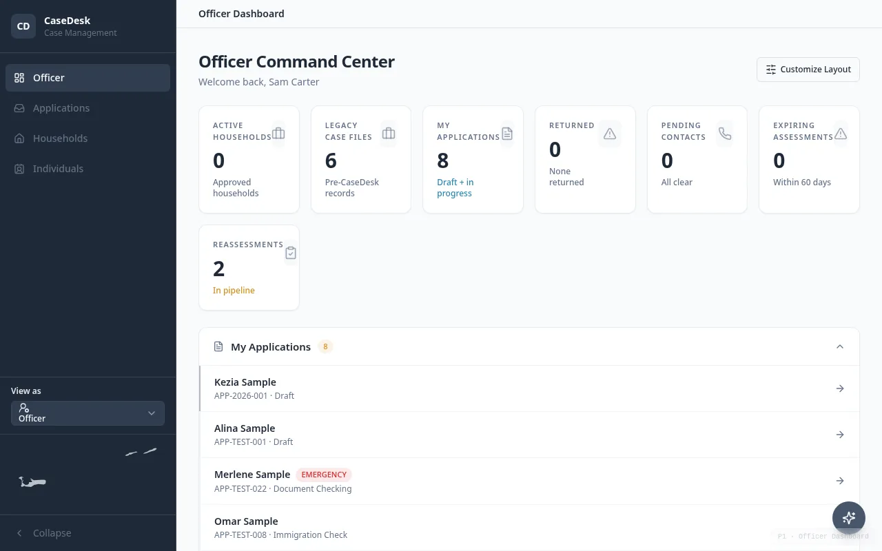 Application & Case Management System screenshot