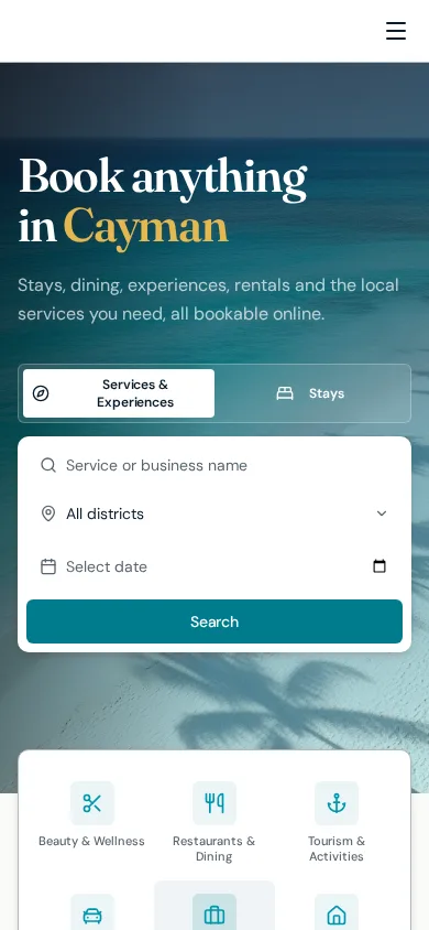 Booking marketplace homepage on a phone