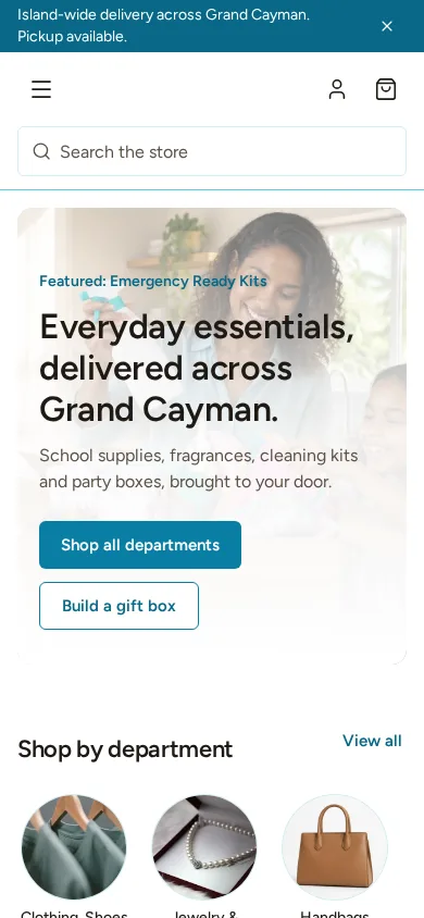 Online store homepage on a phone