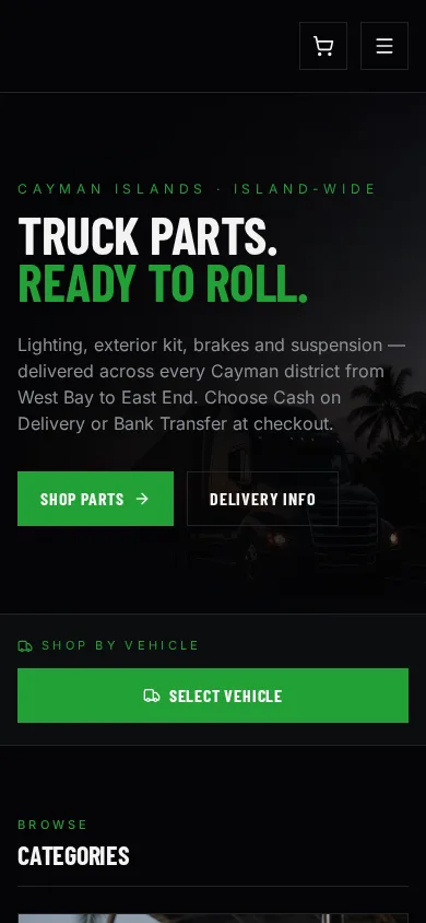 Truck parts website on a phone